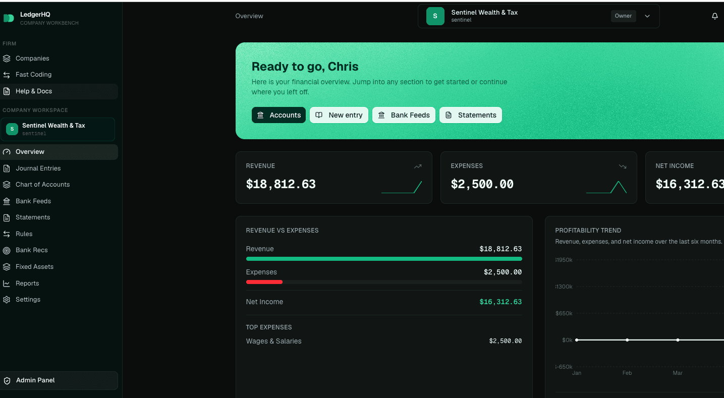LedgerHQ dashboard with Help & Docs selected in the left navigation