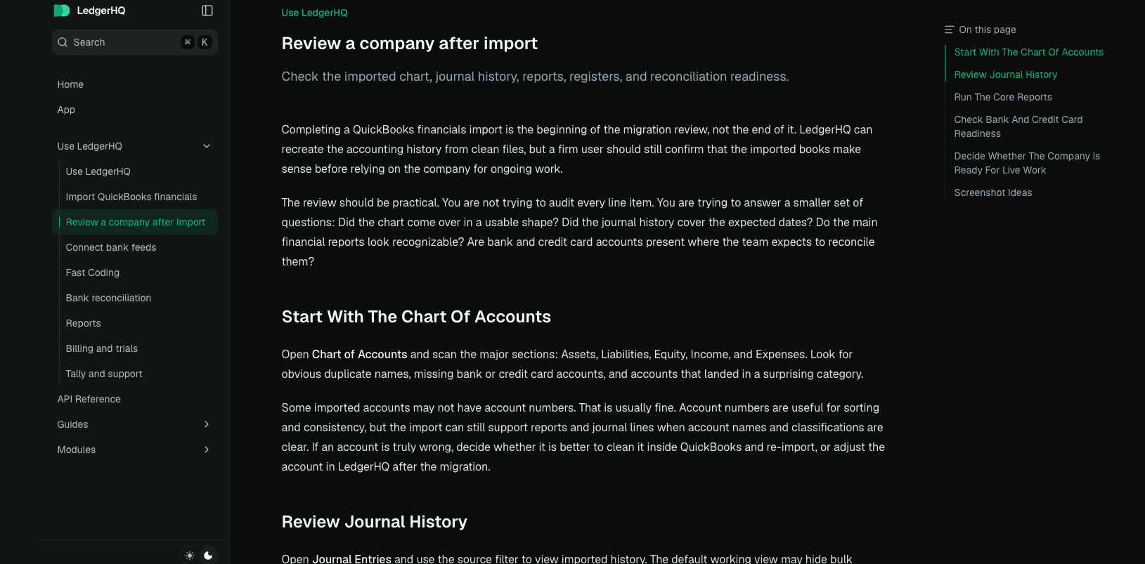 LedgerHQ help article with the docs sidebar and page outline visible