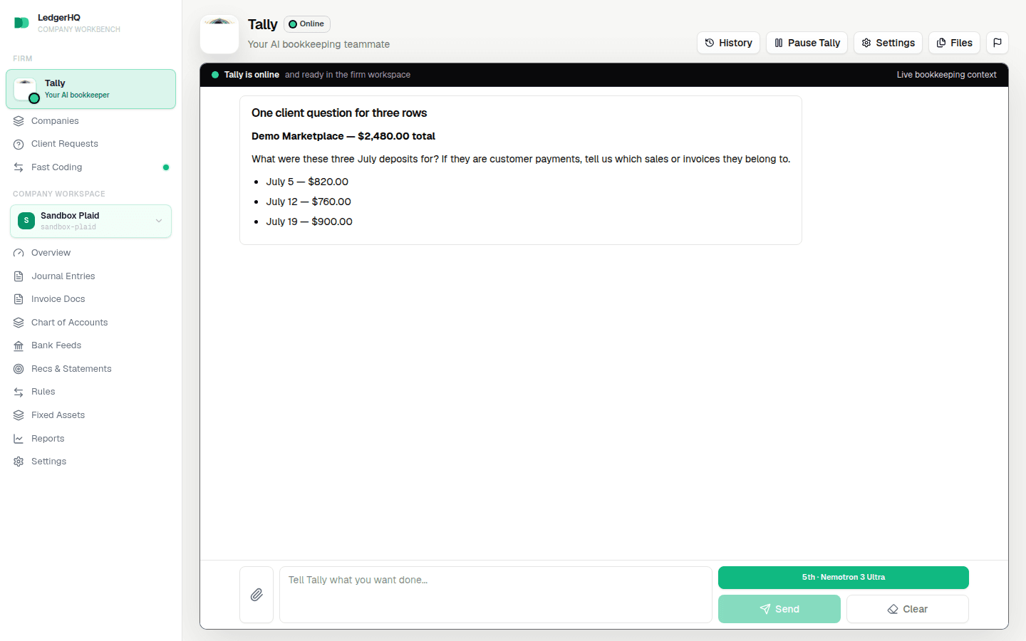 A single client question covering several unidentified transactions