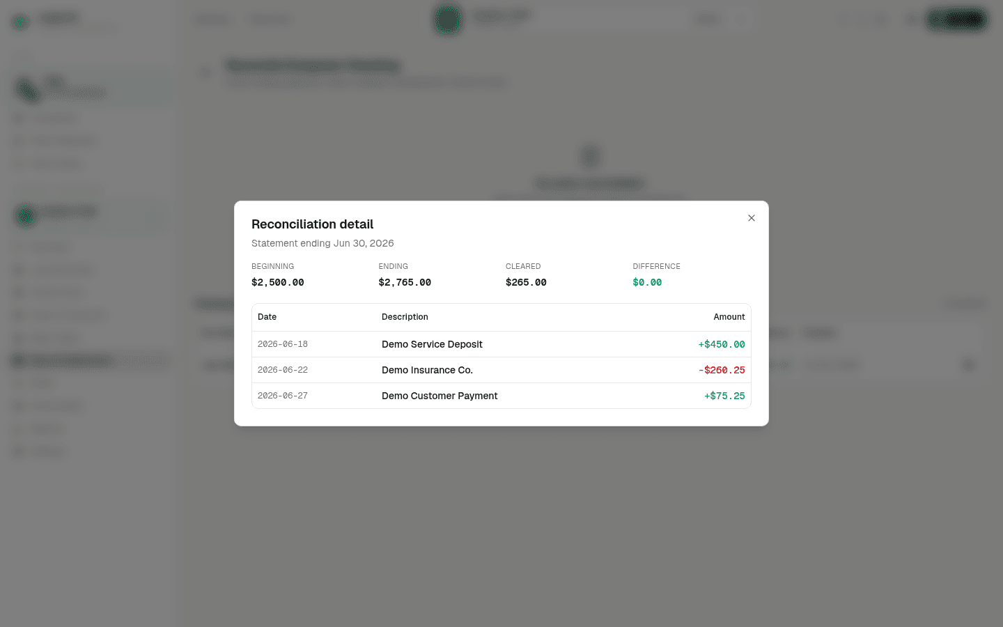 Bank Recs showing a reconciliation period completed automatically